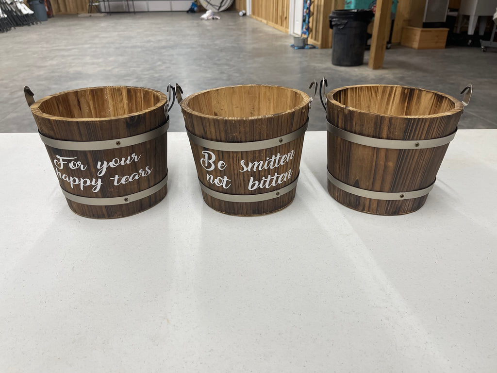 Lot of 3 Wooden Buckets Used For Rustic Wedding