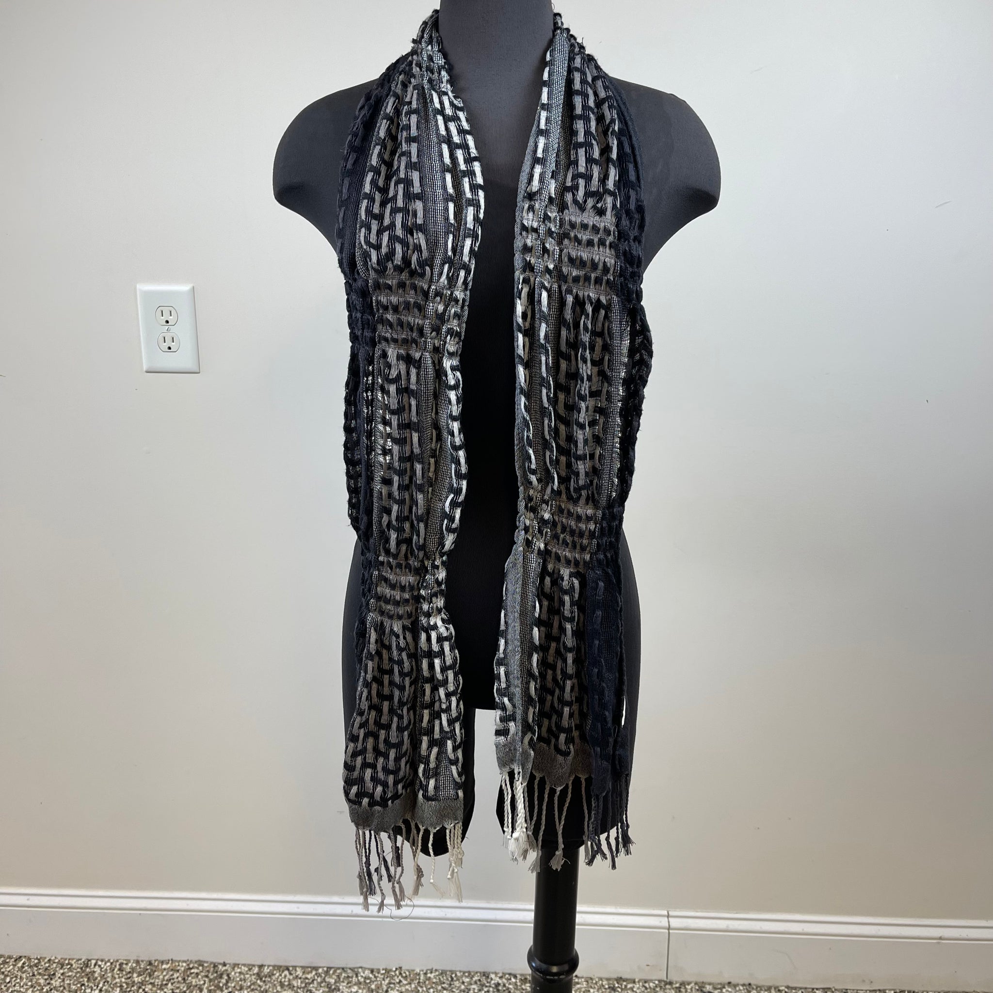 Black, White and Gray Fringes Scarf