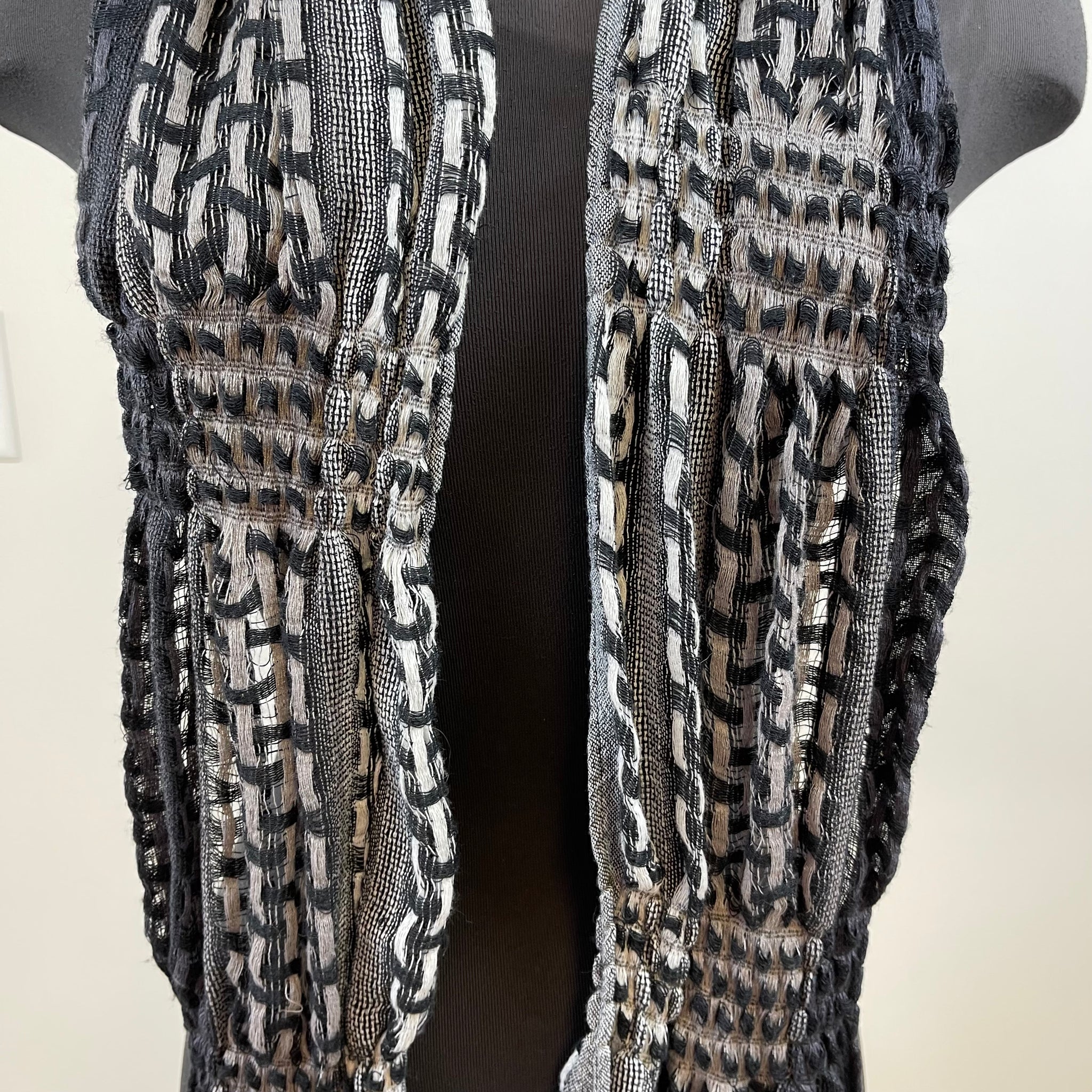 Black, White and Gray Fringes Scarf