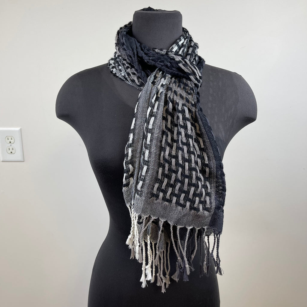 Black, White and Gray Fringes Scarf