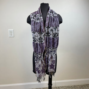 Beautiful Purple, Black and White Fringed Scarf