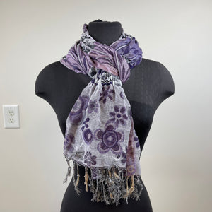 Beautiful Purple, Black and White Fringed Scarf