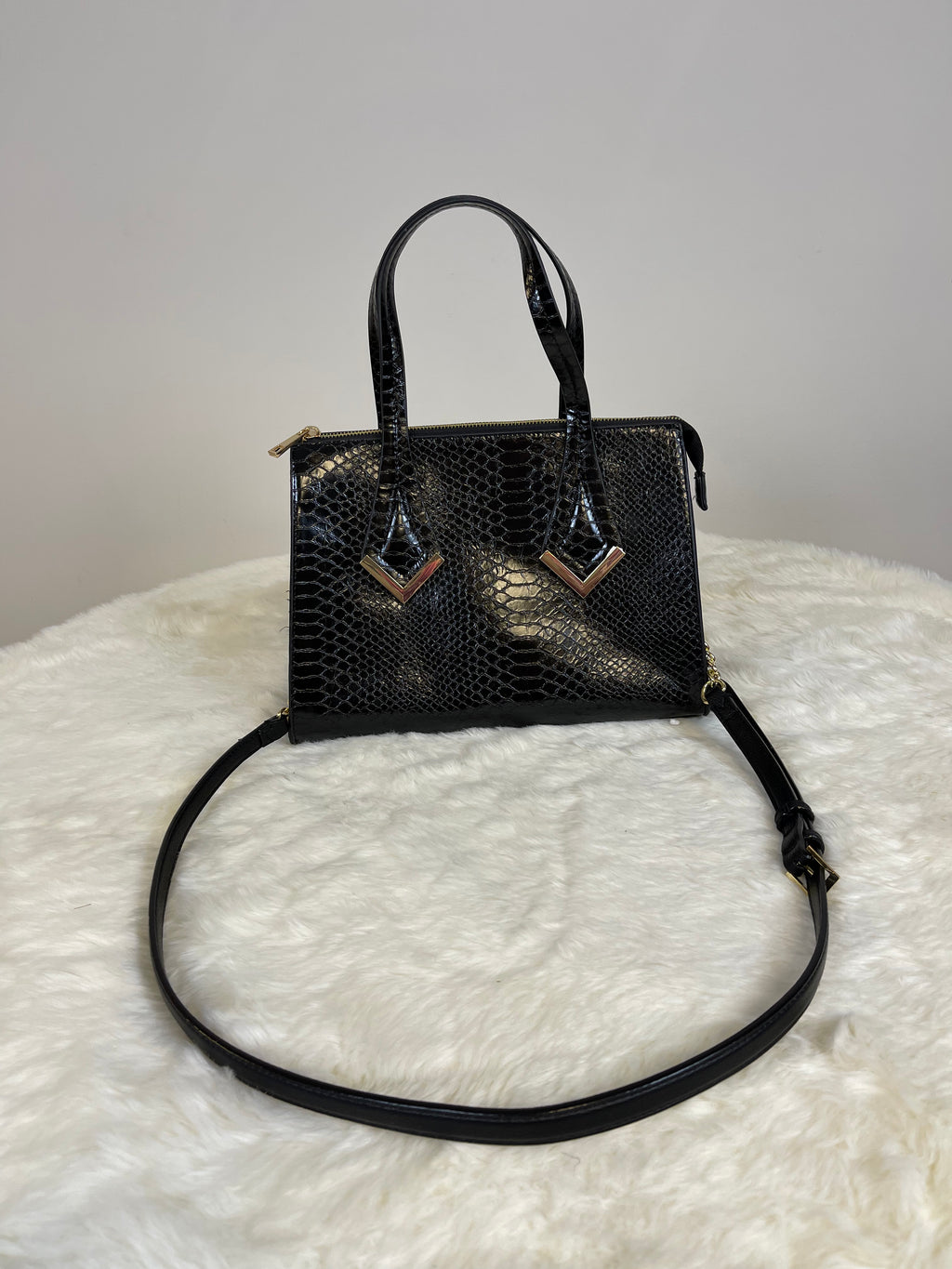 Established 1946 Black Snake Skin Print Purse