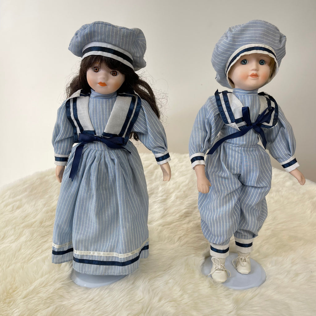 Vintage Set of 2 Boy & Girl Sailor Porcelain Dolls