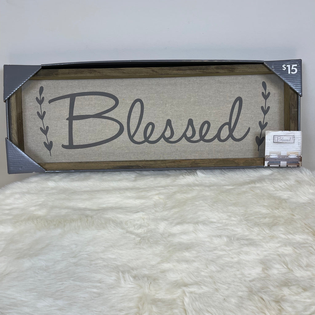 “Blessed” Wood and Linen Wall Hanging