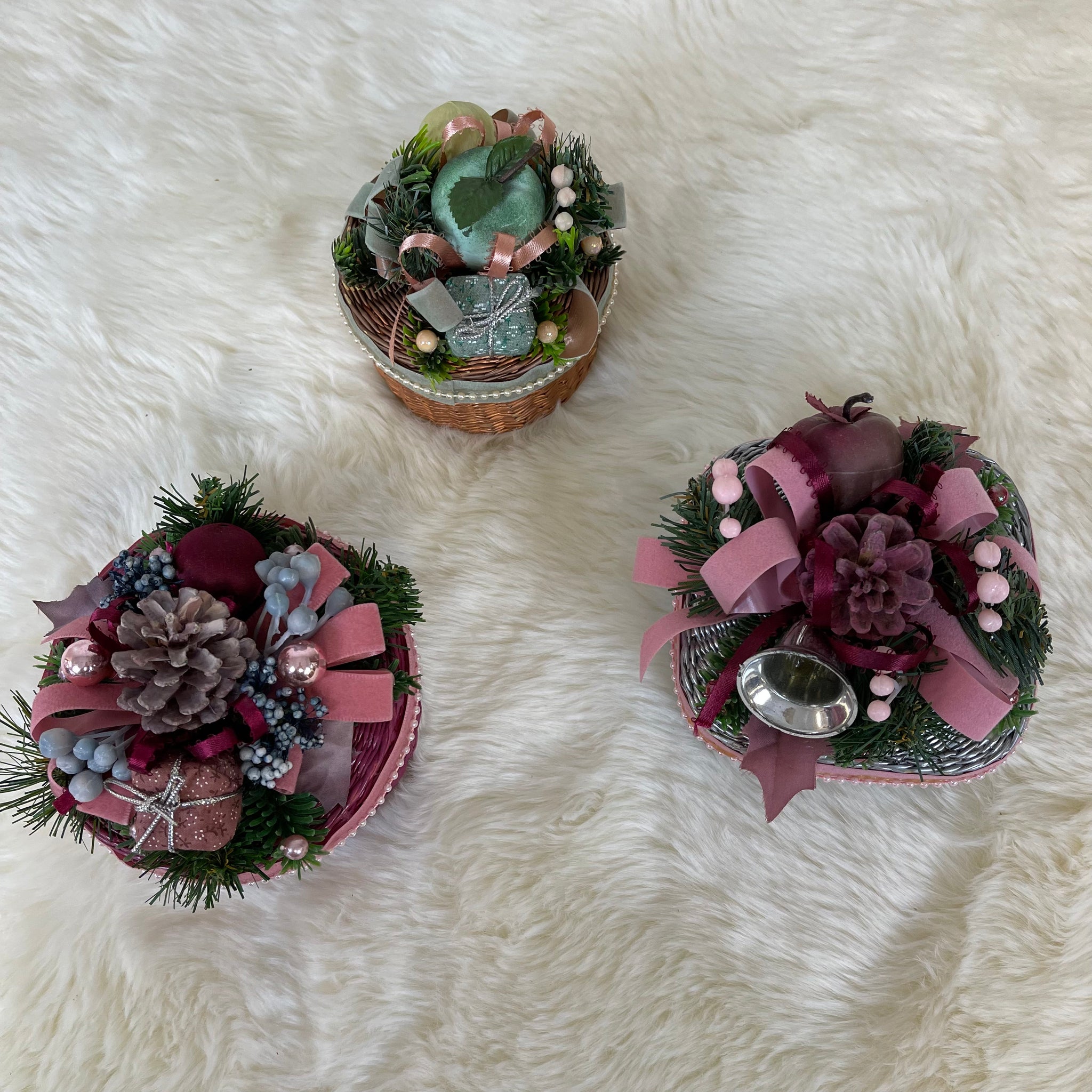 Lot of 3 Vintage Handmade Christmas Baskets