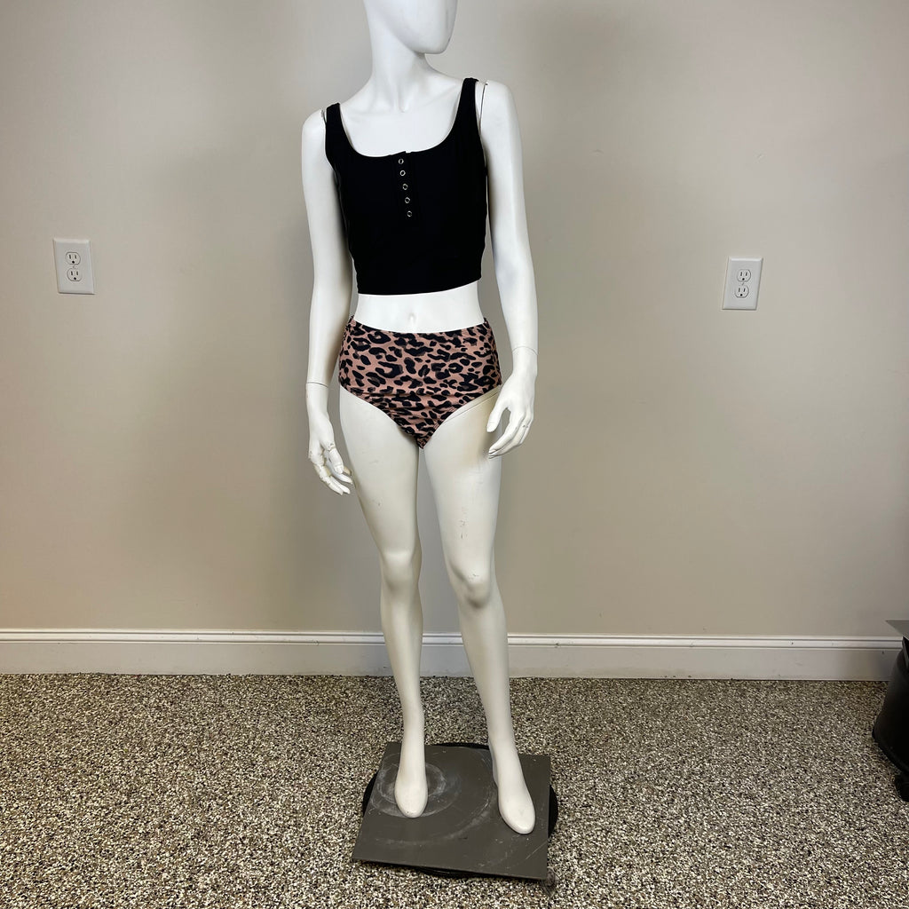 2 Piece Bathing Suit with Leopard Print Bottoms