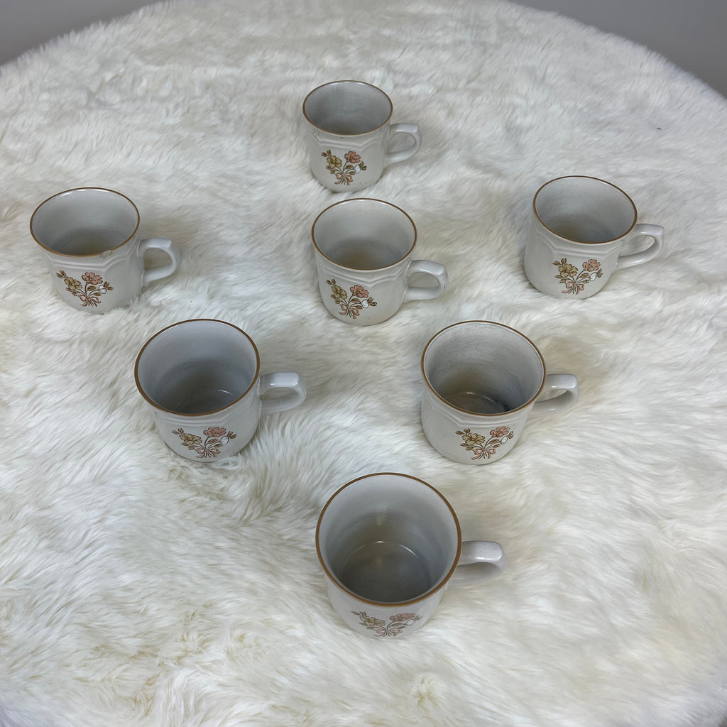 Vintage Collectible Cordella/Burnett Stoneware Set of 7 Coffee Cups