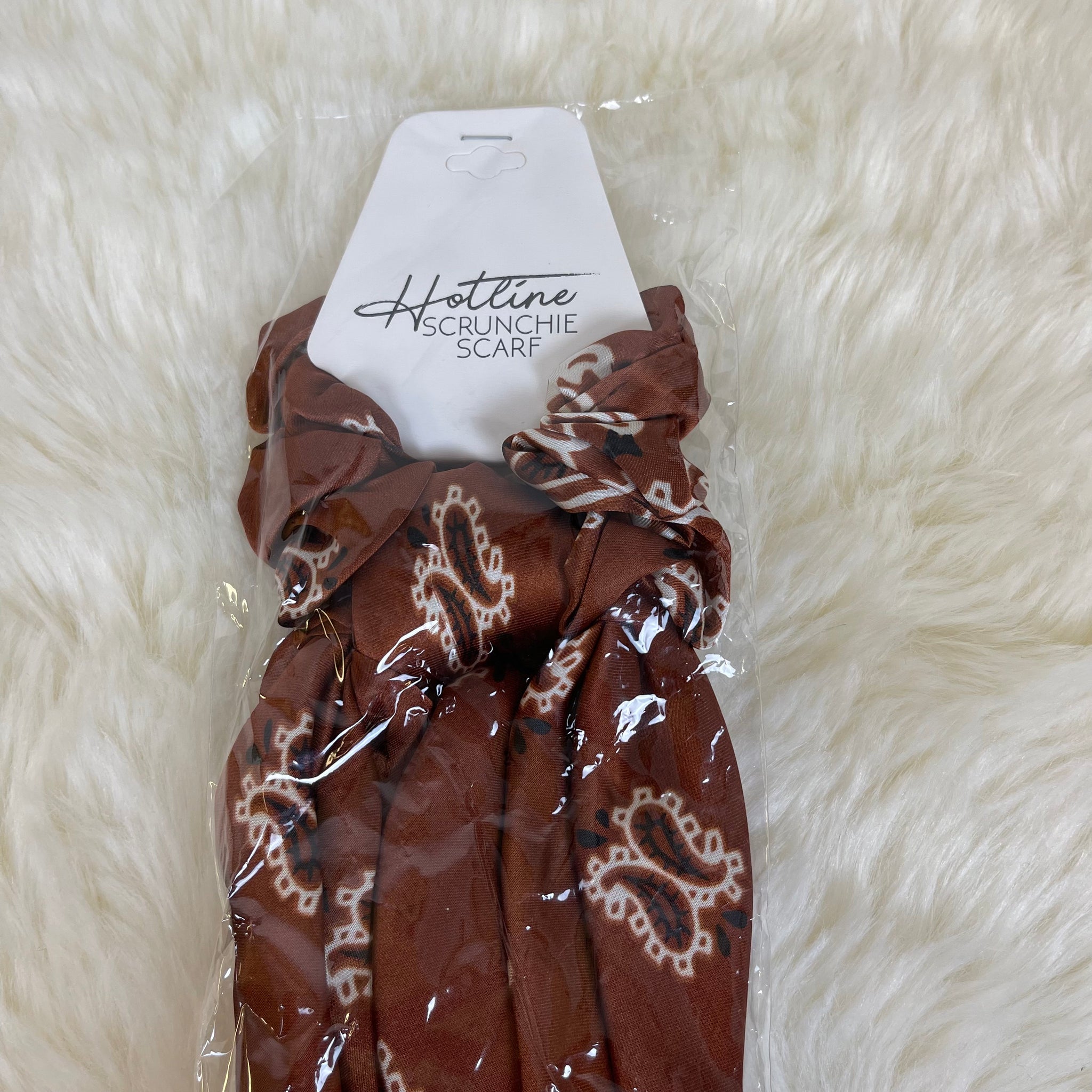 Hotline Scrunchie Scarf-Rust Paisley