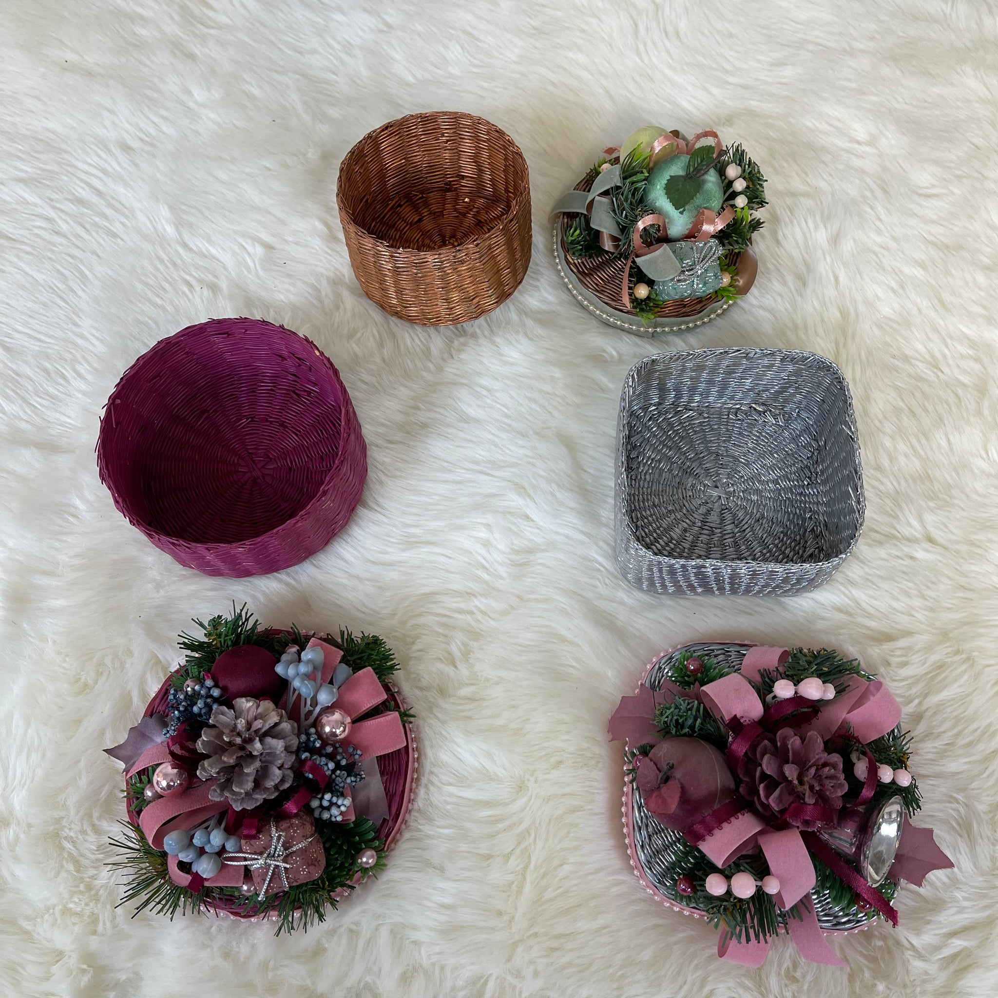 Lot of 3 Vintage Handmade Christmas Baskets