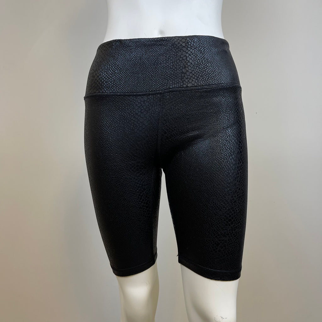 Black Snakeskin Chintz Biker Shorts