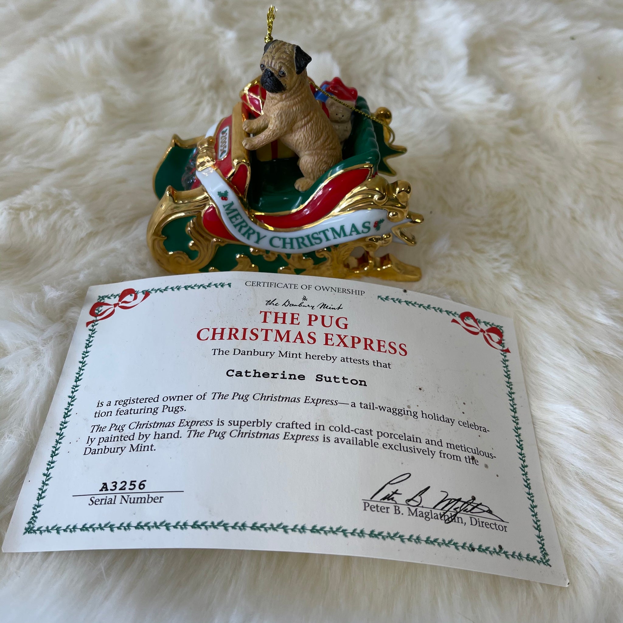 Danbury mint Vintage The Pug Christmas Express Tree Ornament 2005