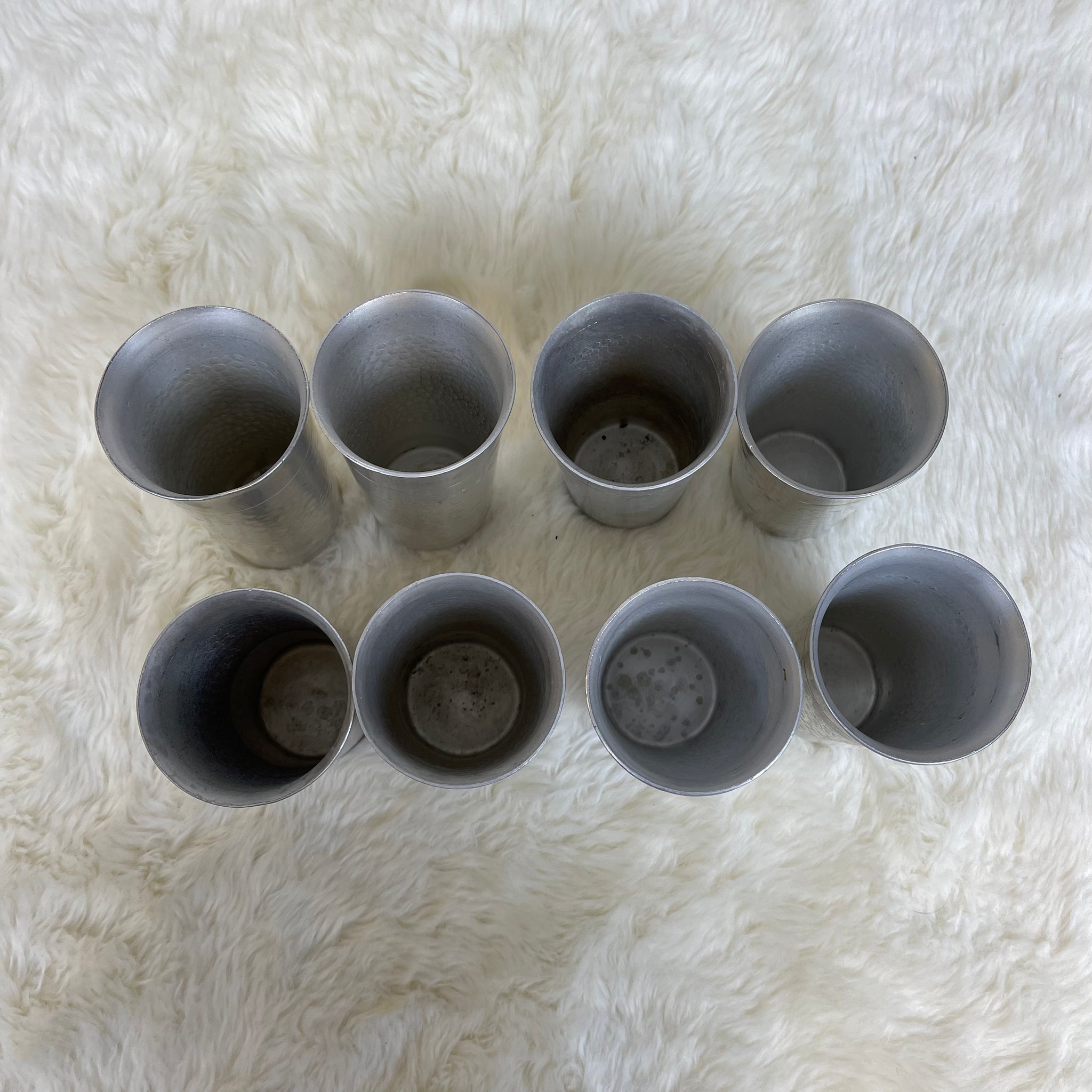 Set of 8 Vintage Hammered Aluminum Tumblers